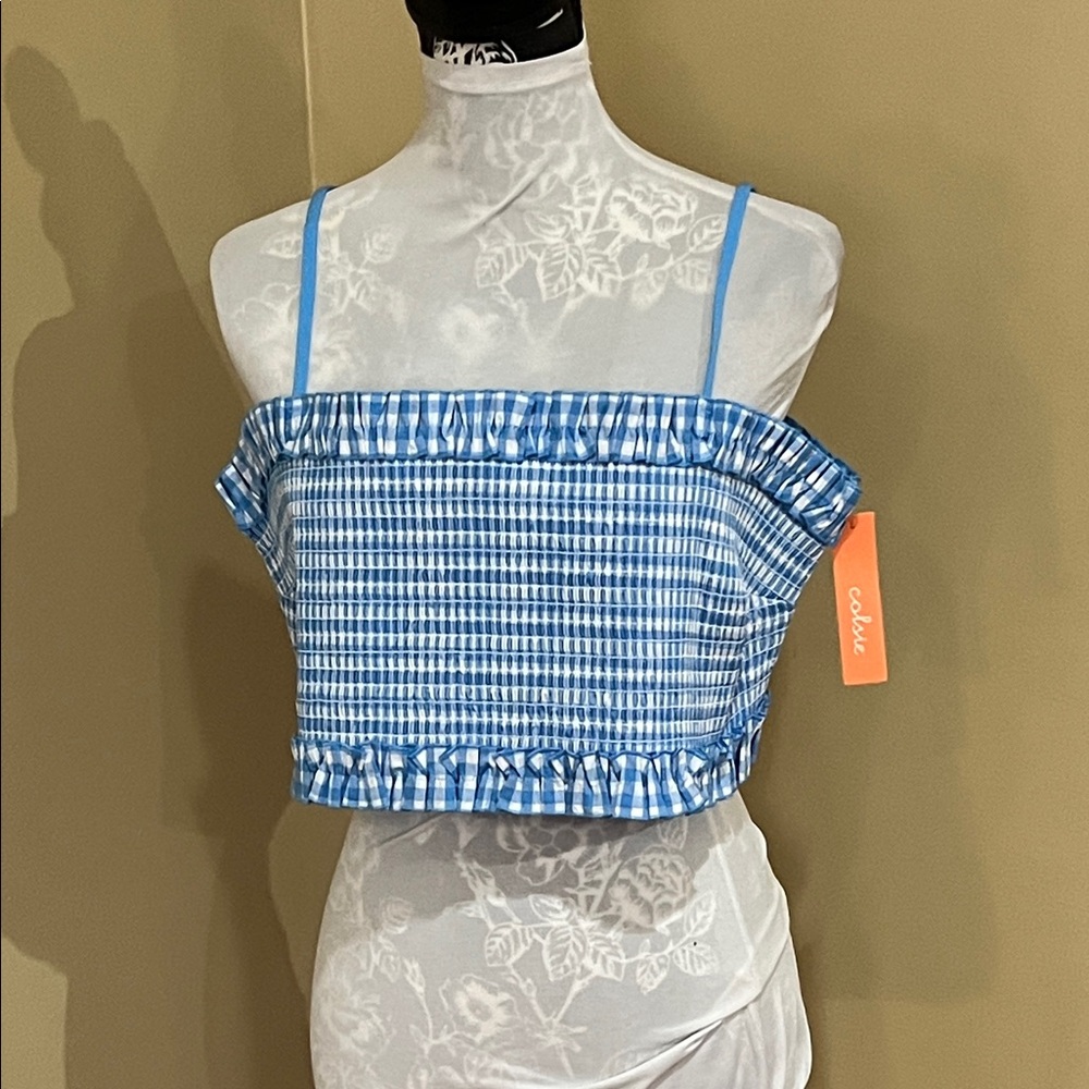 Colsie Blue Gingham Checkered Crop Top bralette sleep top 2x